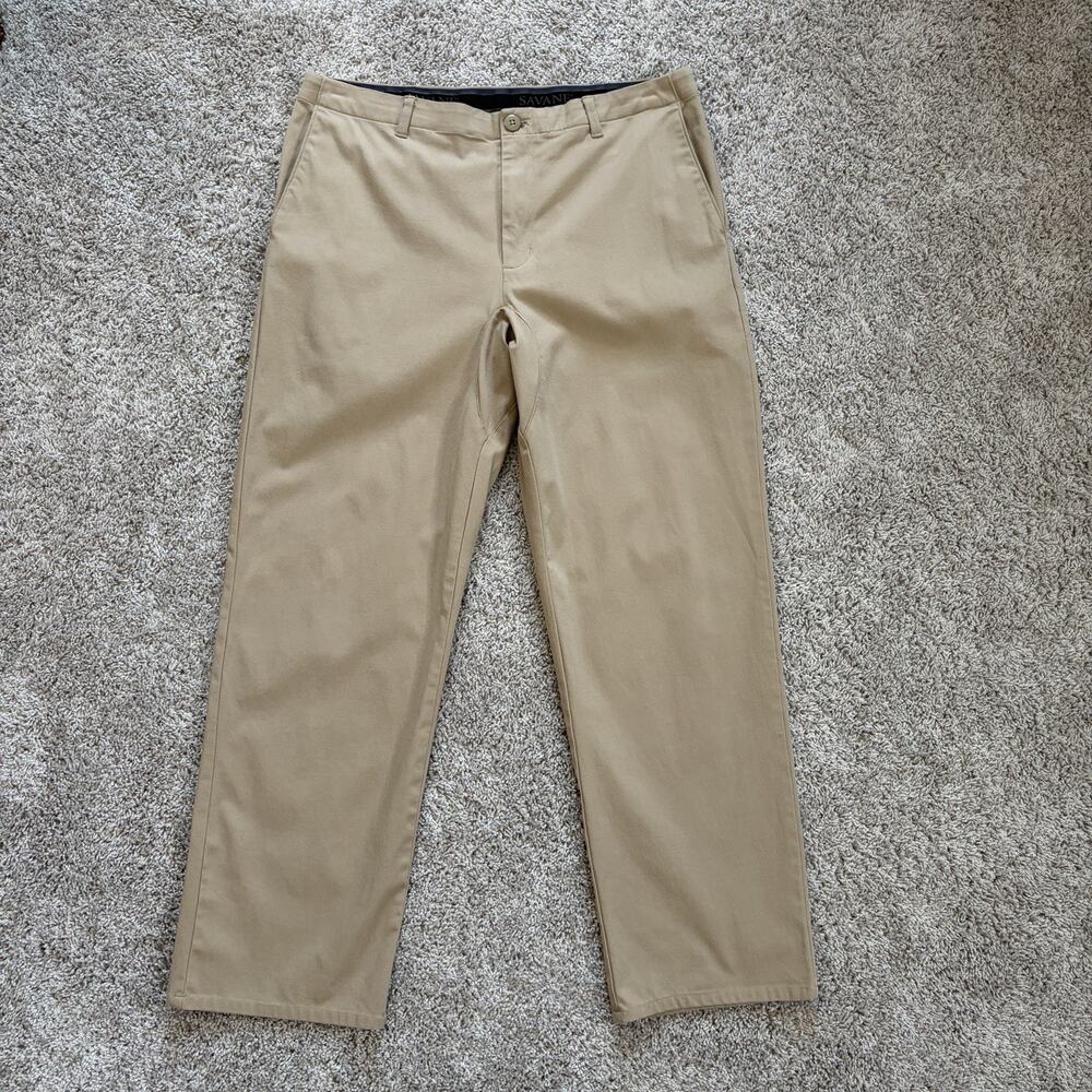 Savane Khaki Chino Men’s Pants Size 34 X 30 Cotton Blend, Comfy, Stretch, Preppy